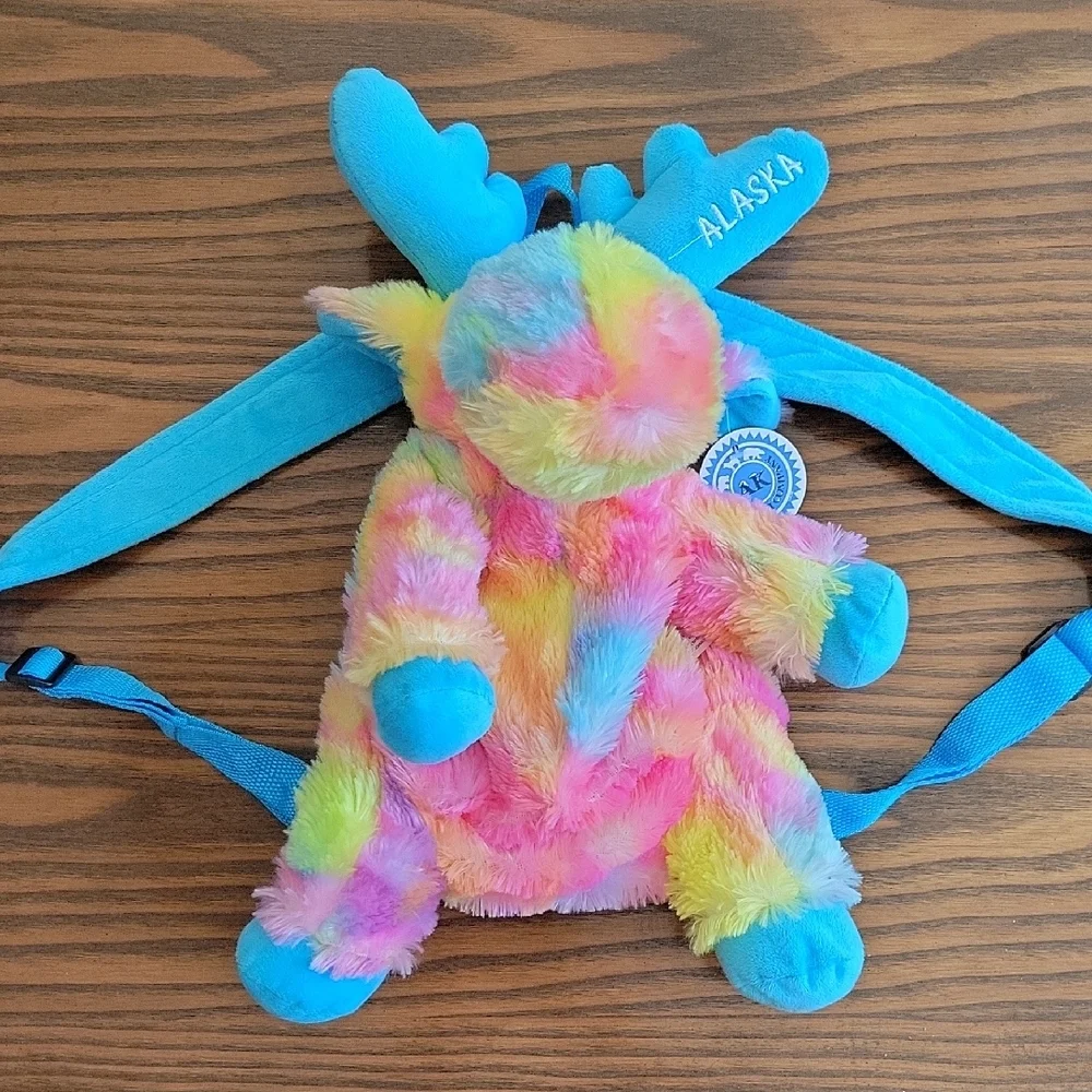 NWT -- Plush Rainbow Moose Backpack - Blue Accents